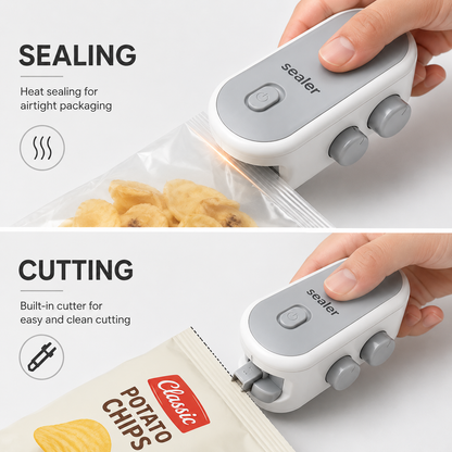 Portable Plastic Bag Sealing Machine | Construx Mini Bag Sealer with Cutter and Magnet